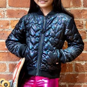 Appaman | Nikki Bomber Jacket Quilted Shiny Metallic Black Hearts A5NSJ-BHT (8)